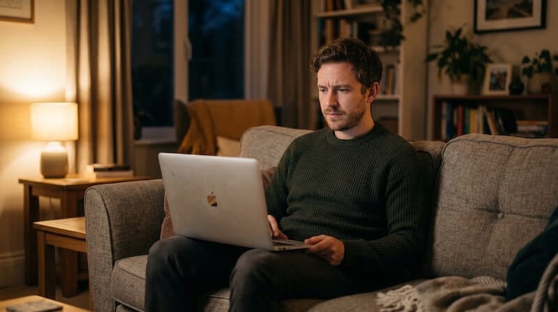 Marketing für Therapeuten Mann recherchiert nach einem Therapieplatz im Internet