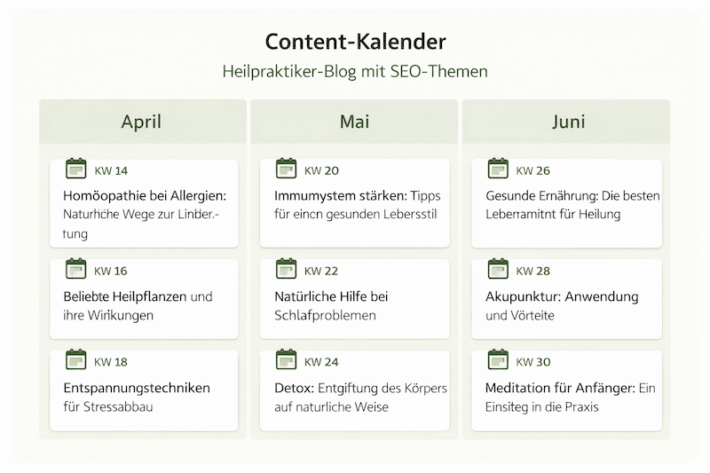 seo für Heilpraktiker Content-Kalender für Heilpraktiker-Blog mit SEO-Themen