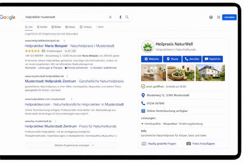 SEO für Heilpraktiker Optimiertes Google Business Profile einer Heilpraktiker-Praxis